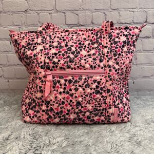 Vera Bradley Small Quilted Tote "Love You Lots" Pink & Black Heart Design